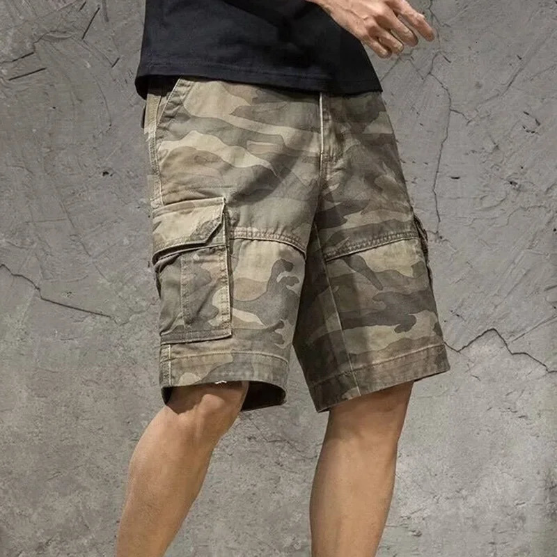 FEWQ American Vibe Camouflage Workwear Mens Shorts Loose Straight Leg Summer Cotton Oversized Casual Male Trousers 24E1621 250103