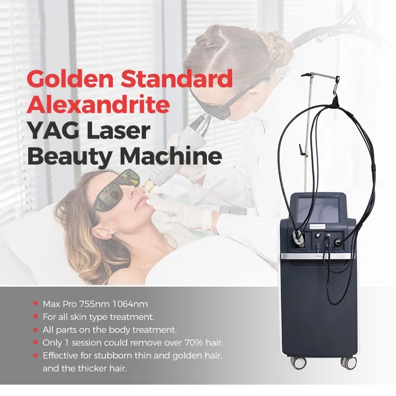 Effective Alexandrite Laser hair removal 755nm 1064nm Long Pulse Nd Yag Hair Removal Skin Rejuvenation Veins Vascular pigment removal machine 1 year w