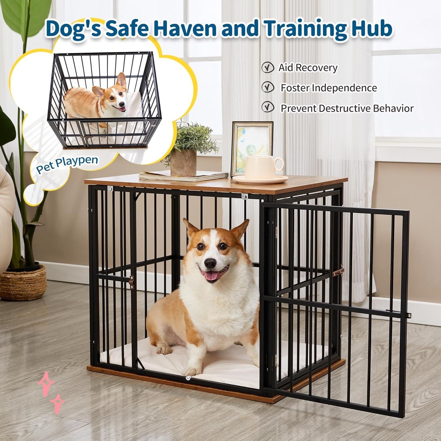 Spacious Multi-Door Pet Cage with Iron Door and Desktop Storage