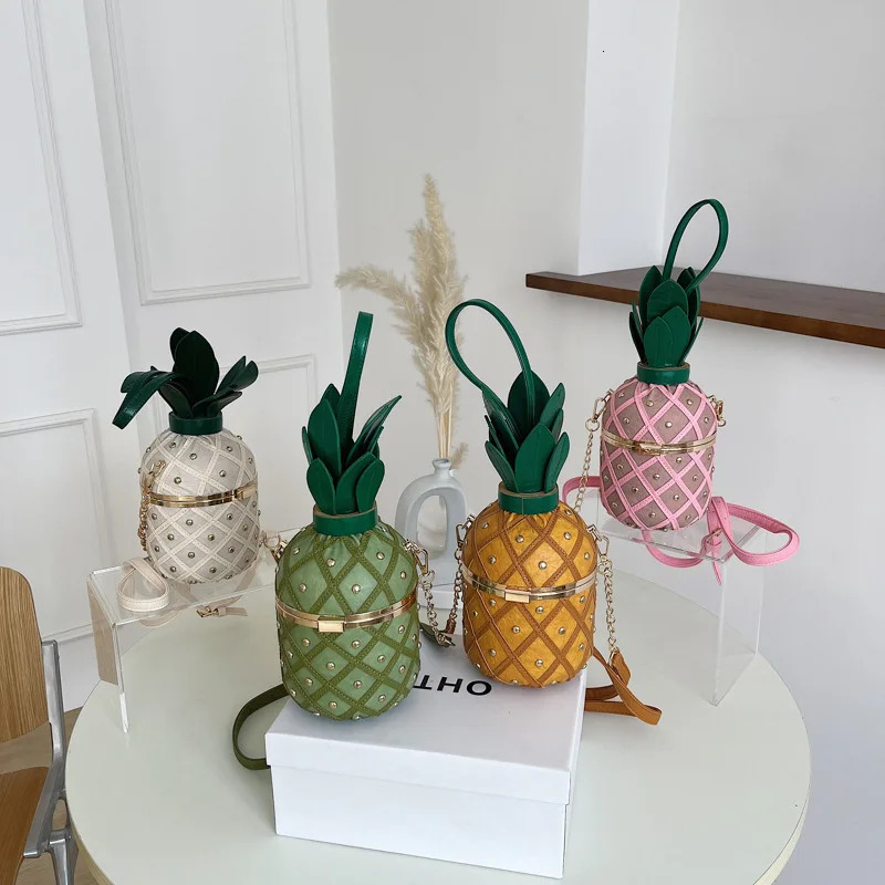 Womens Bag Fashion Cute Pineapple Shoulder Bag Original Womens Cross Body Bag Metal Chain Handbag 250103