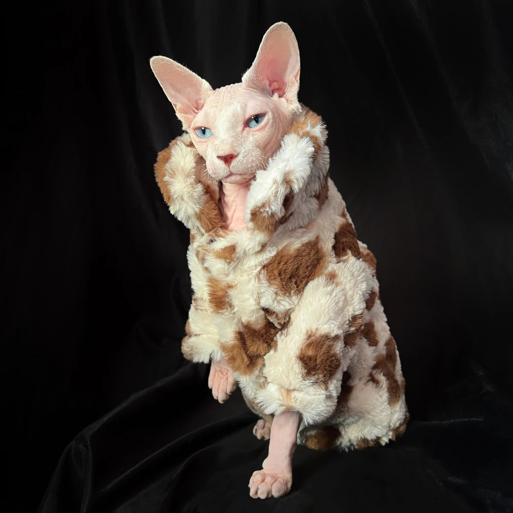 Elegant Fleece Lady Coat for Sphynx Cat Winter Warm High Neck Sweater for Kittens soft Long Sleeves Loungewear for Cat Dogs 250106