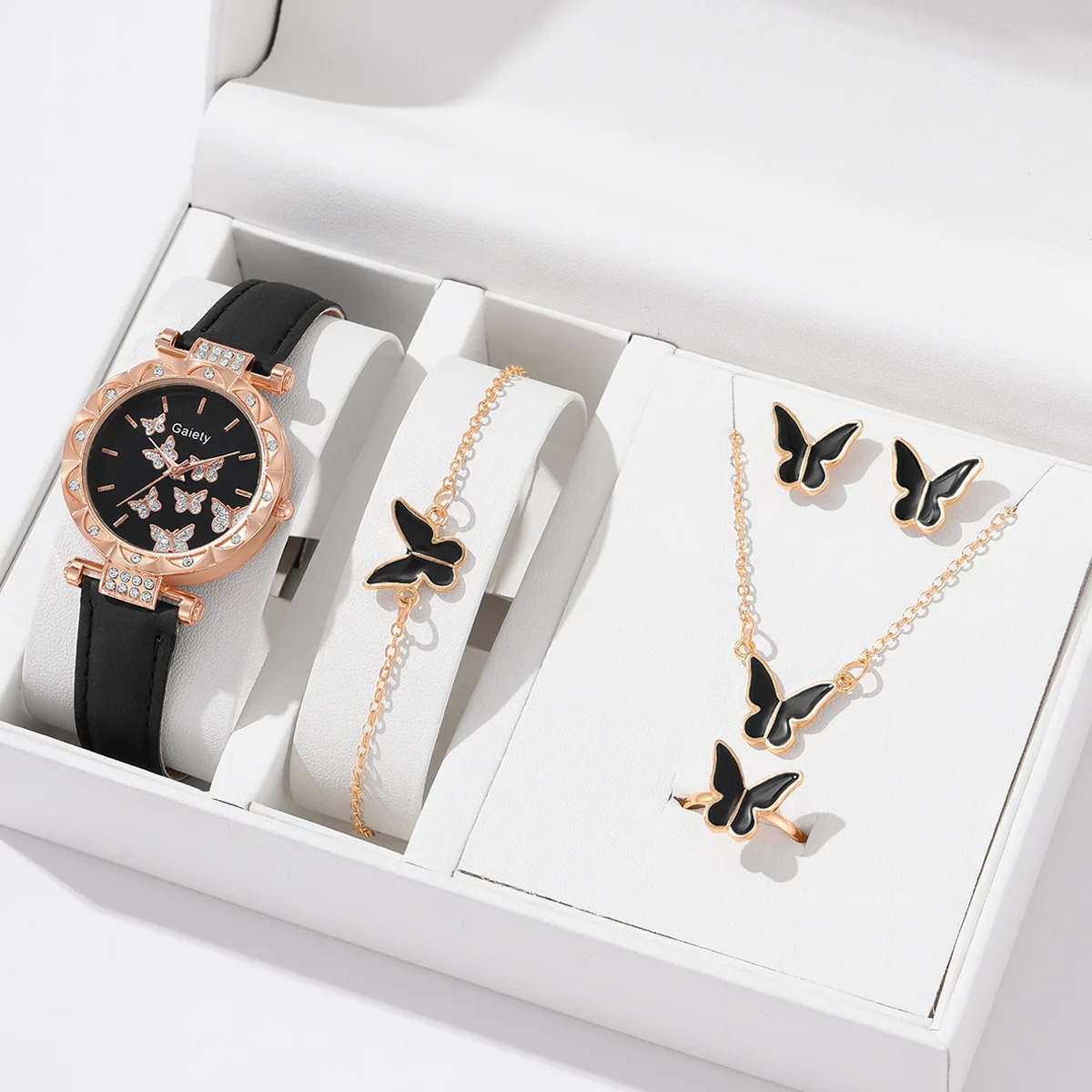 5PCS Set Watch Women Ring Necklace Earrings Fashion Wristwatch Female Casual Ladies Watches Bracelet Clock 241228