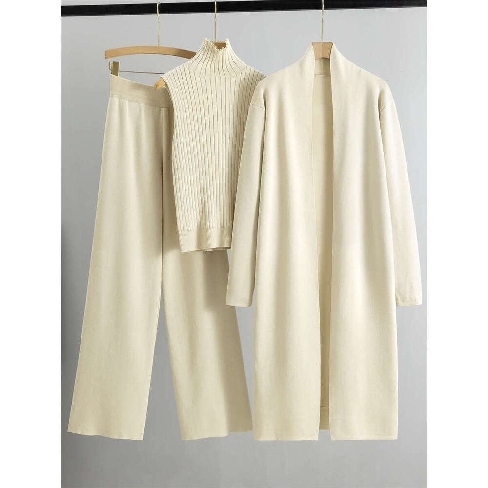 Women's Wear Spring Autumn Women Cardigan Tracuits Knitted Pant Sweater Suit Vintage Fashion Ladies 3 Piece Set