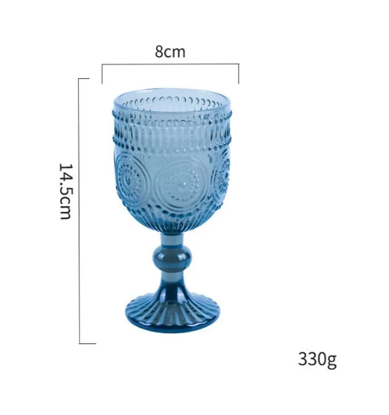 Factory Wholesale Embossed Colored Glass Wine glasses European Juice Glasses Wine Goblets Wedding Decoration Cups 240ml