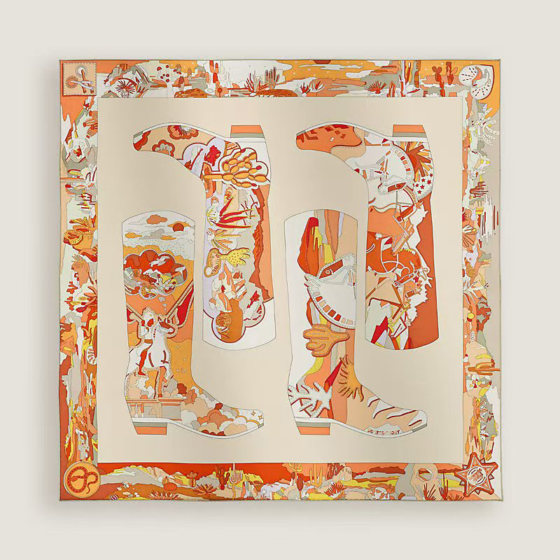Designer women's scarf Silk Scarf Women's shawl Silk Women's Multi-coloured Boots Pattern H shawl Headscarf Printed handkerchief Beach scarf 90X90cm