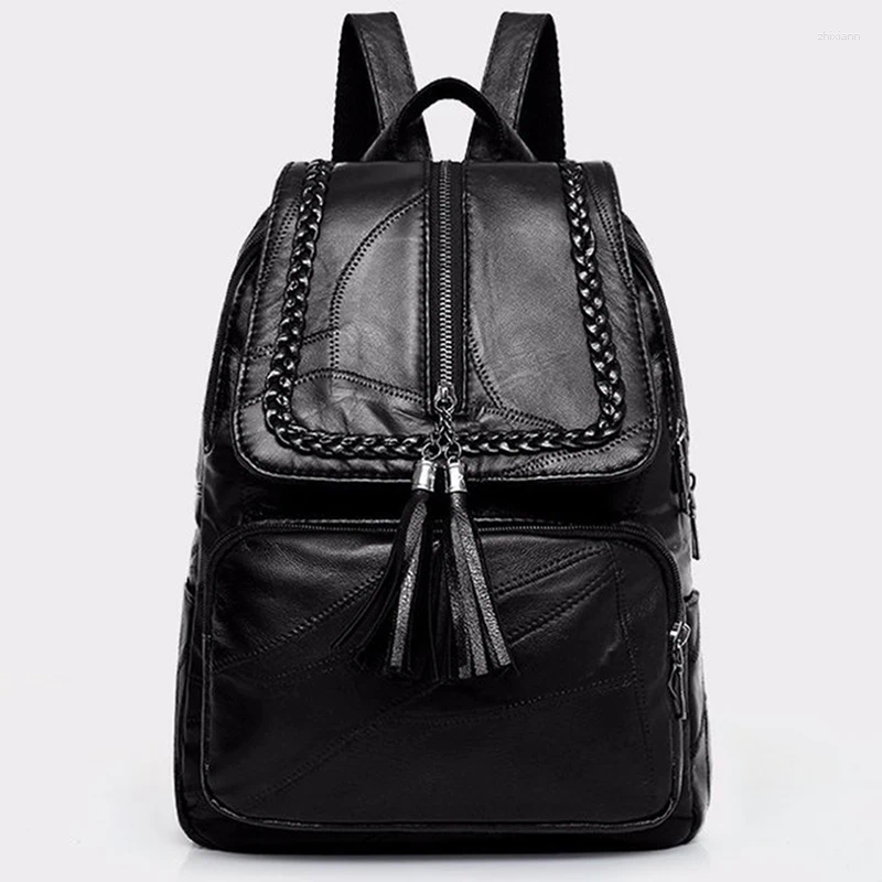 School Bags Women Leather Backpack Bag Classic Black Waterproof Travel Shoulder Multi-function zhanyishengli