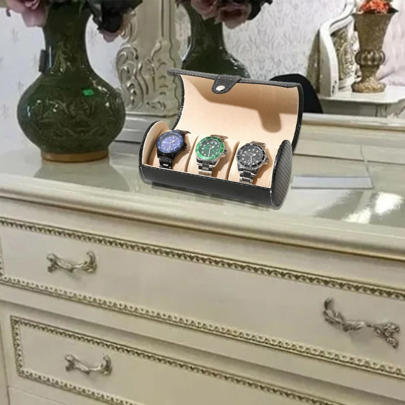 Unique watch storage box with 3 grid cylindrical drum support and circular watch storage box 250102