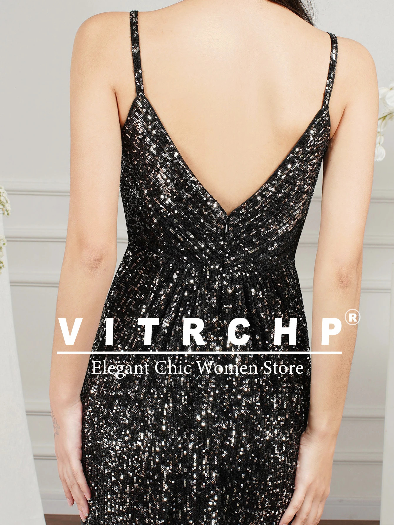 Sparkling mermaid long ball dress spaghetti strap high waisted seam formal evening dress sexy floor length formal occasion dress 250103