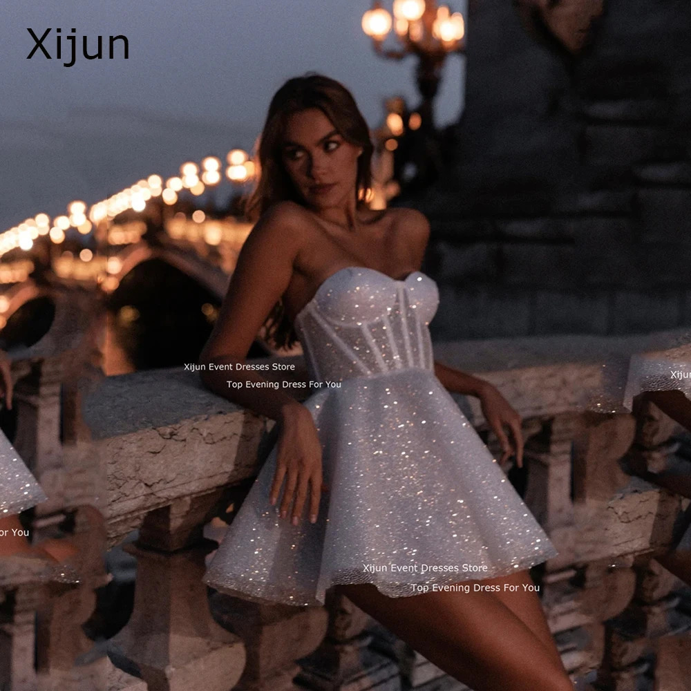 Xijin Glitter Wedding Dress Sweetheart Sleeveless Ball Dress Chiffon Mini Bridal Dress Bridal Dress Vestdos De Novia 250103