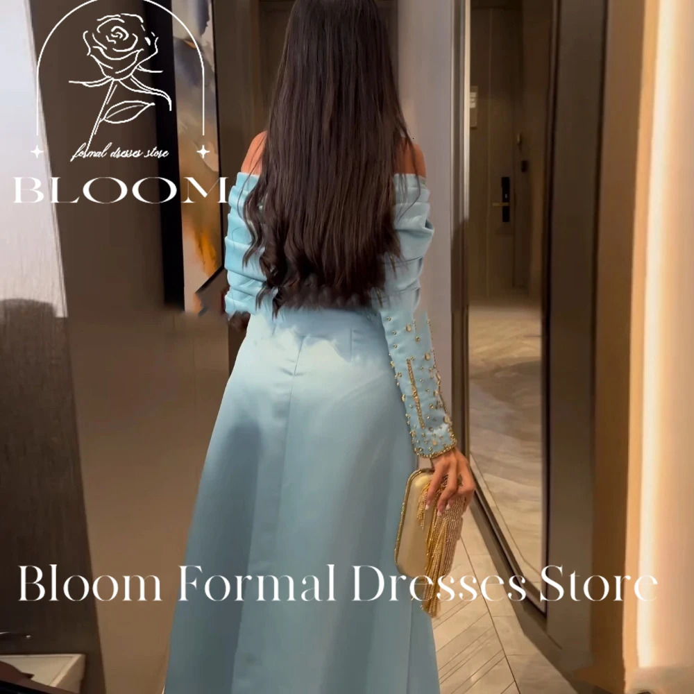 Bloom Customized Shoulder Ball Dress Gold Bead Long Sleeve Button Formal Evening Dress Wedding Party Dress 250103