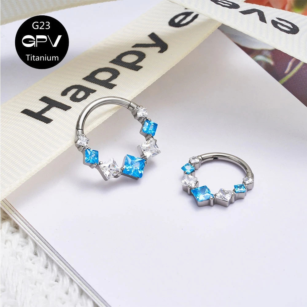 G23 F136 Nasal Diaphragm Ring Square Zircon Punk Mens and Womens Perforated Jewelry Nose Ring Earrings 250103