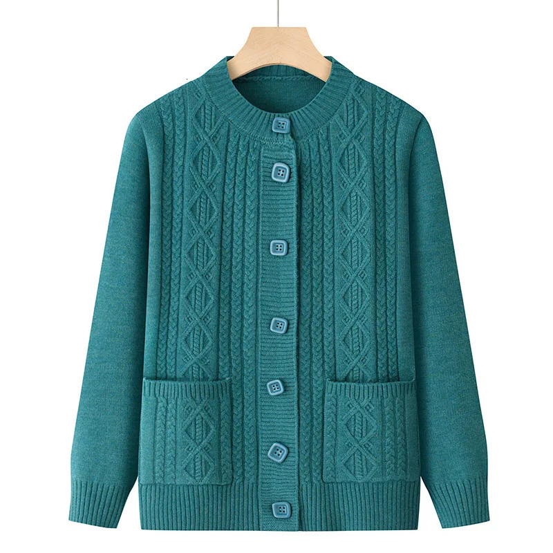 Sweaters Women MiddleAged Elderly Winter Mothers Warm Coat Knitted Cardigan Jacket Spring Autumn Female Outerwear Top Pocket 250103