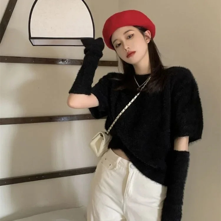 Early Spring Style Korean Chicslims Sweater Womens Sexy Spicy Sleeve Top Base Layer Thickened For Winter Crew Neck Design 250103