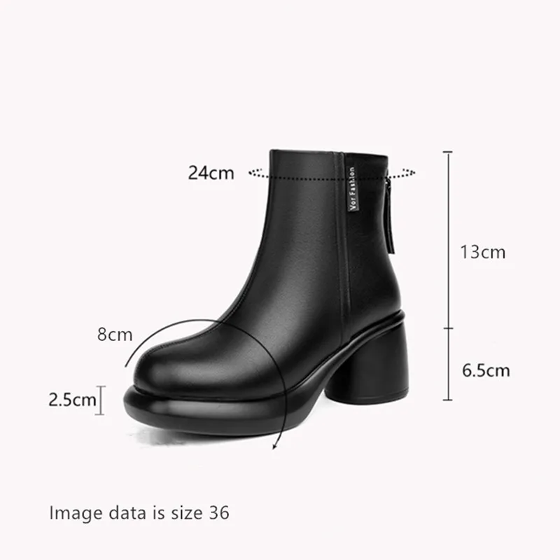 AIYUQI Women Ankle Boots Genuine Leather High Heel Women Dress Boots Retro Natural Wool Winter Boots Women