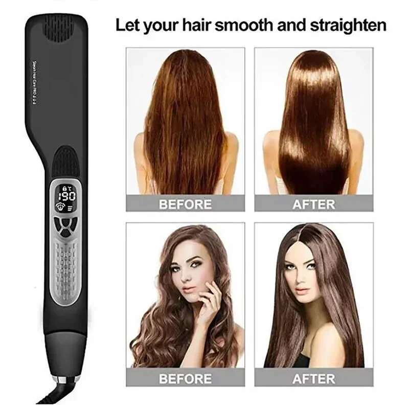 Professional Steam Wet Straightener Flat Straightening Iron Brush Titanium Ceramic Hair Comb Curler