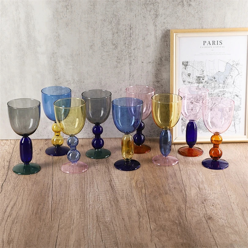 Creative Stained Glass Goblets Contrast Color Wine Glasses Ins Style Simple Home Wine Glasses Drink Cups 250106