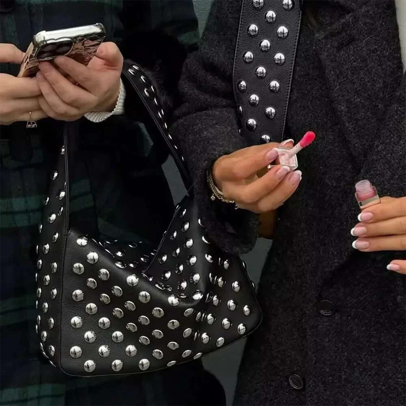 New Rivet Armpit Bag Party Bags Women Fashion Shoulder Handbag Vintage 2025 Ladies Punk Women's Womens Handbags Woman Y2k