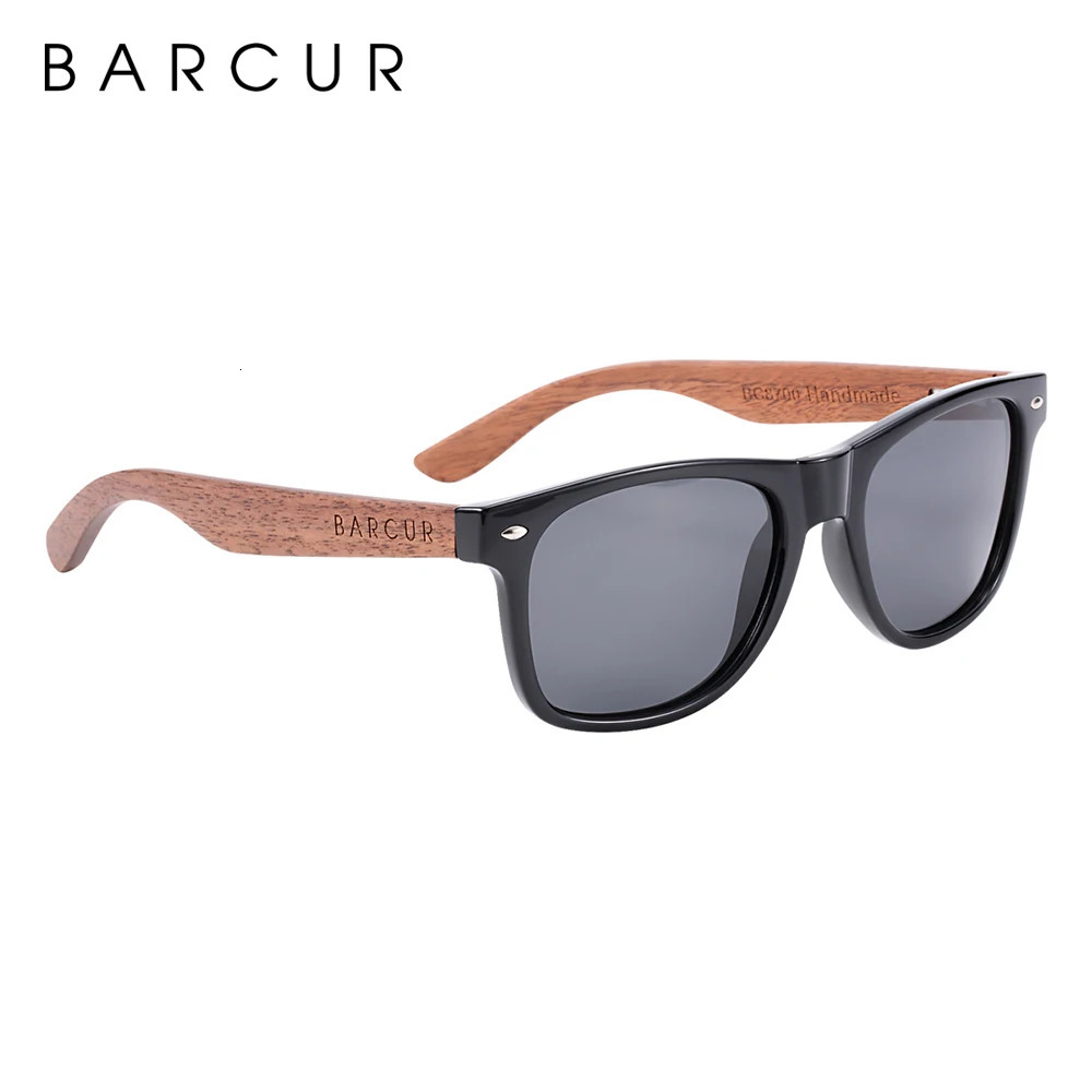 BARCUR Black Walnut Sunglasses Wood Polarized Sunglasses Men Glasses Men UV400 Protection Eyewear Wooden Original Box 250106