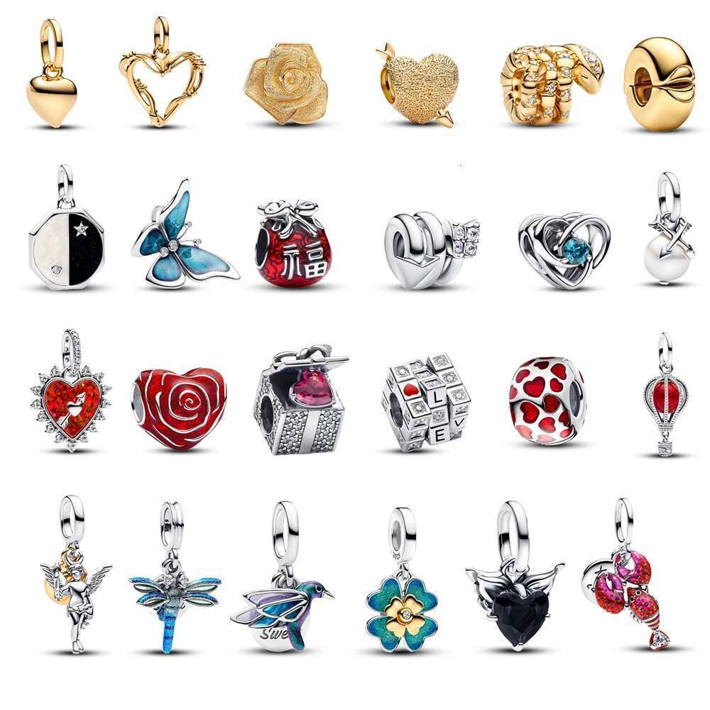 2025 New Valentine's Day Gift 925 Hot Sale Sterling Silver Lucky Bag Fiery Love Heart Dangle Charm Fit Original Bracelet DIY Birthday Gift Jewelry Making