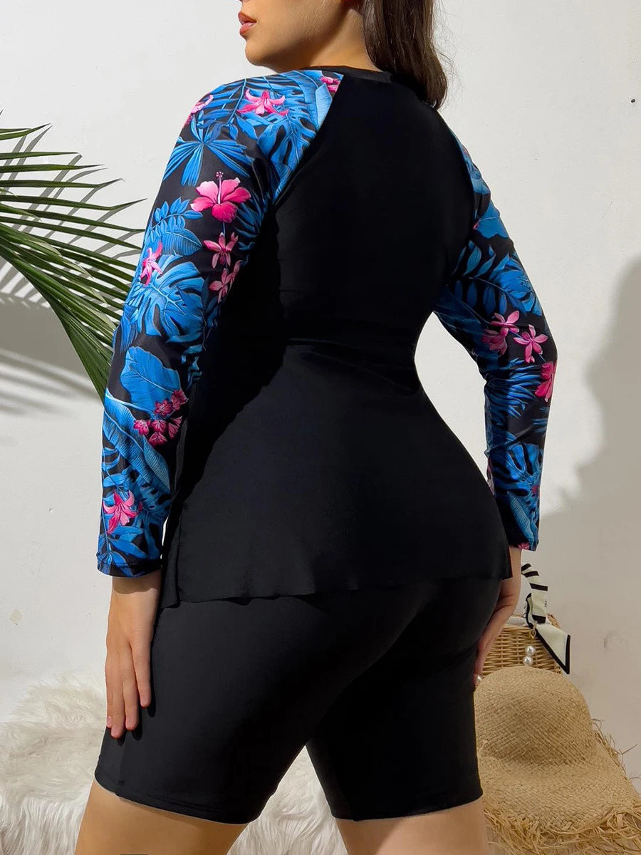 Large Plus Size Long Sleeve Surfing Suit 2 Piece Swimsuit Women Swimwear Female Bathers Bathing Swimming Beachwear 250106