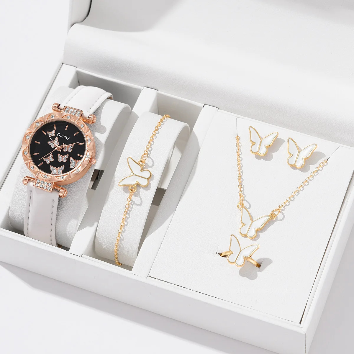 5PCS Set Watch Women Ring Necklace Earrings Fashion Wristwatch Female Casual Ladies Watches Bracelet Clock 241228
