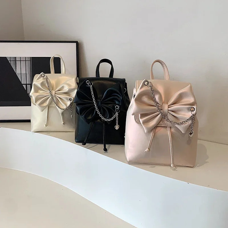 Selling High-quality Solid Color Stitching Casual PU Womens Backpack Versatile Large Capacity Handbag Bow Buckle 250102