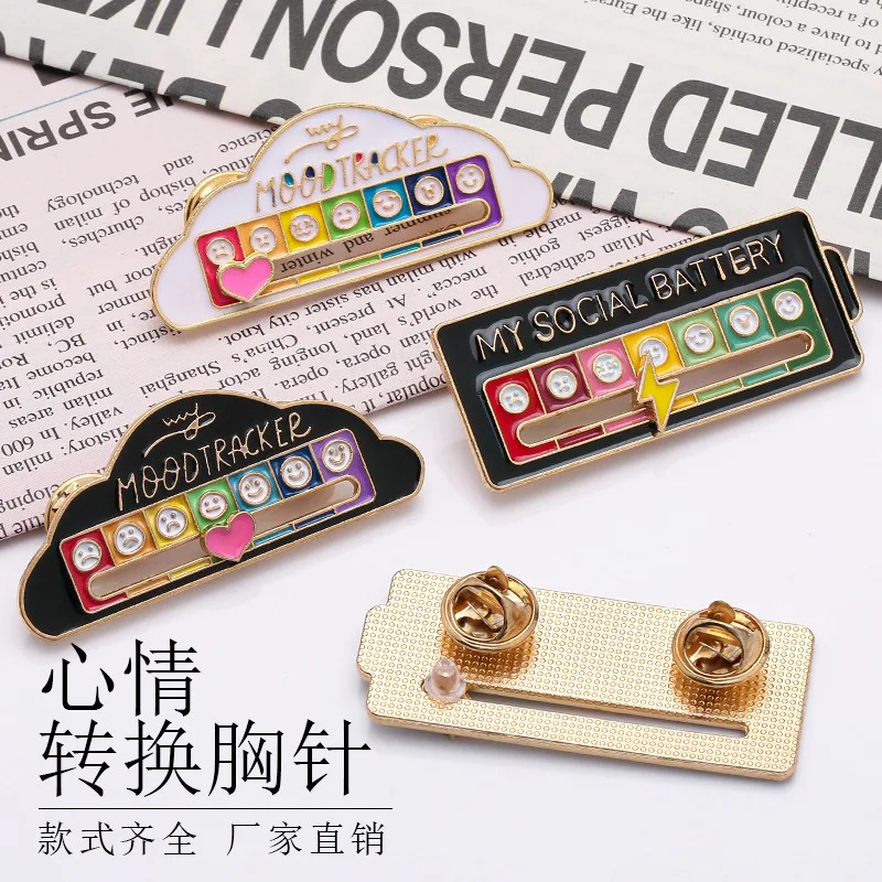 Mood Conversion Brooch Sliding Social Metal Badge Womens Accessories Pin Facial Expression Emotion My Social Power Badges Pin 241230