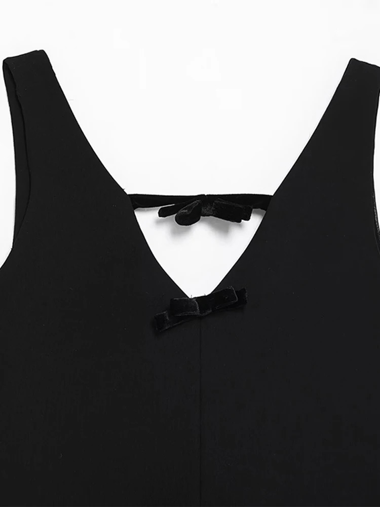 Fashion bow V-neck mini womens clothing 2025 elegant sleeveless A-line evening dress womens backless fashion party vest 250103