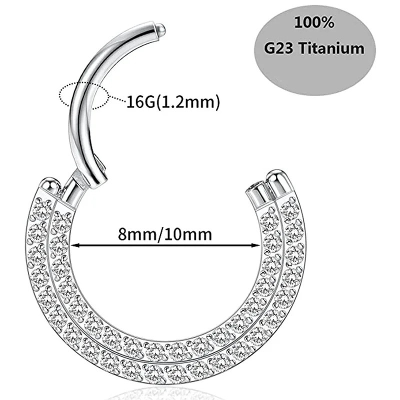 G23 Ear Cartilage Earring Earlobe Piercing Two Rows CZ Zircon Paved Nose Rings Hoops Nipple Lip Clicke Ring Jewellery 250103