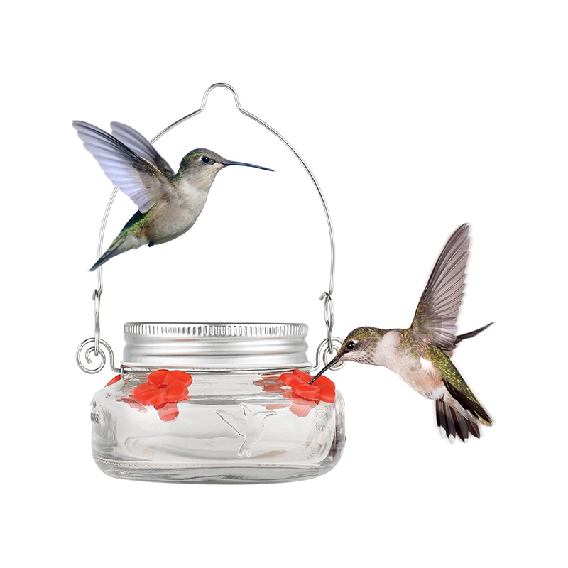 Bird Feeder Outdoor Hanging Bird Water Feeders MasonJar Flower Hummingbirds Watering Bottle Drinker for Wild Bird Garden