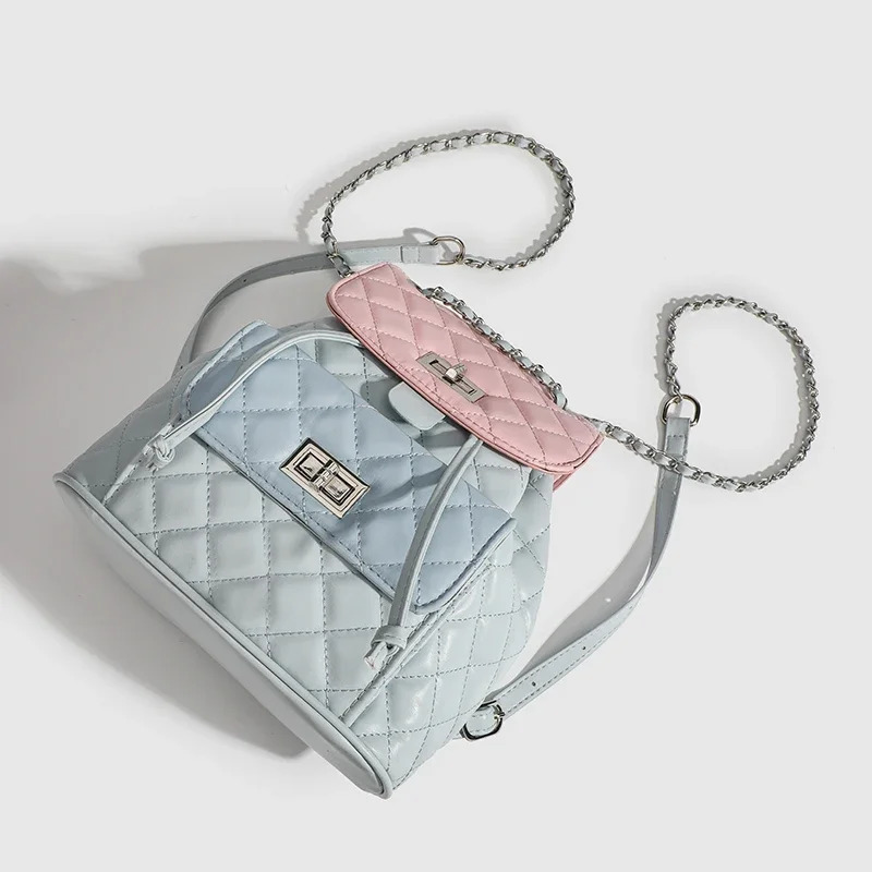 Foreign style small fragrant wind womens bag niche contrasting color backpack womens high-end chain women hand bag 250102