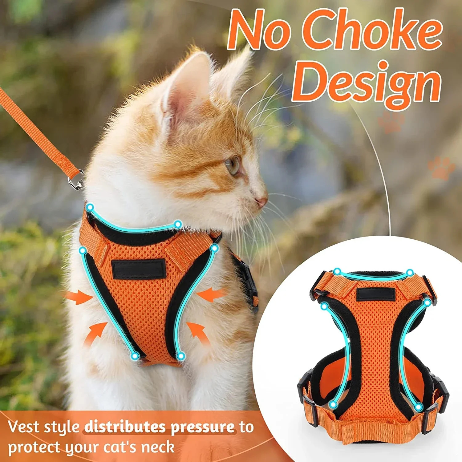 ATUBAN Cat Harness and Leash for WalkingEscape Proof Soft Adjustable Vest Harnesses for CatBreathable Reflective Strips Jacket 250106