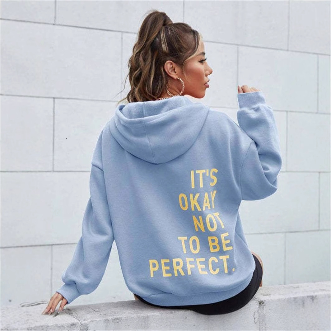 Women's Multicolored Letter Printed Versatile Casual Long Sleeved Pullover Loose Hooded Sweatshirt
