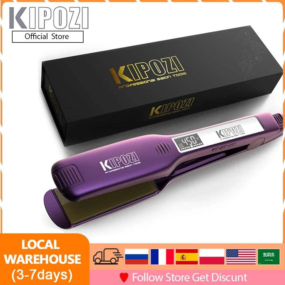 KIPOZI KP-139 Professional Hair Straightener Fast Heat Smart Timer Flat Iron with LCD Display Curg and Straightening Salon