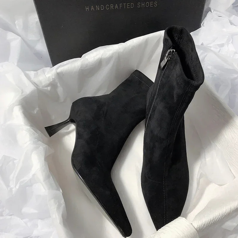 Pointed Toe Women Sock Short Boots Fashion Side Zipper Ankle Booties Thin High Heel Autumn Winter Ladies Shoes Botas Femininas 250106