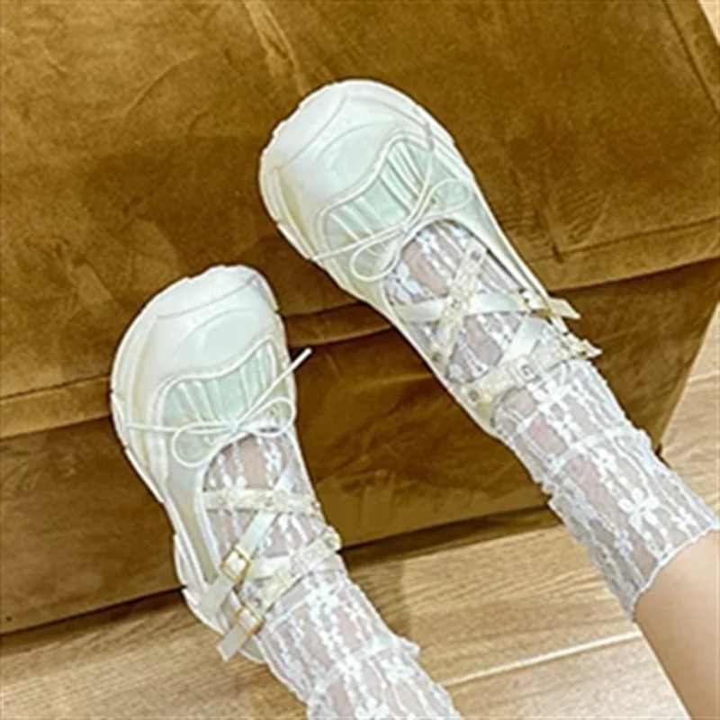 String Bead Butterfly-Knot Breathable Women Sneakers Lace-Up Thick Bottom Hand-made Ladies Shoes Casual Fashion Tenis De Mujer 250106