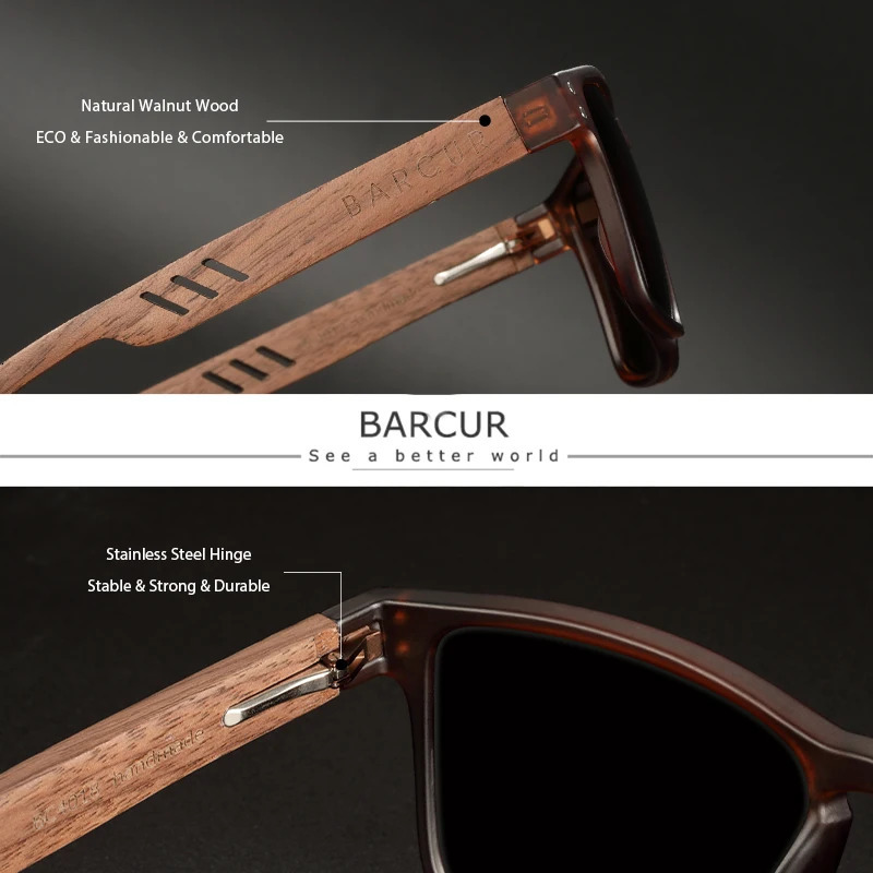 BARCUR Mens Sunglasses for Men er Natural Walnut Wood Sun Glasses Women Polarized Eyewear UV400 Eyewear 250106