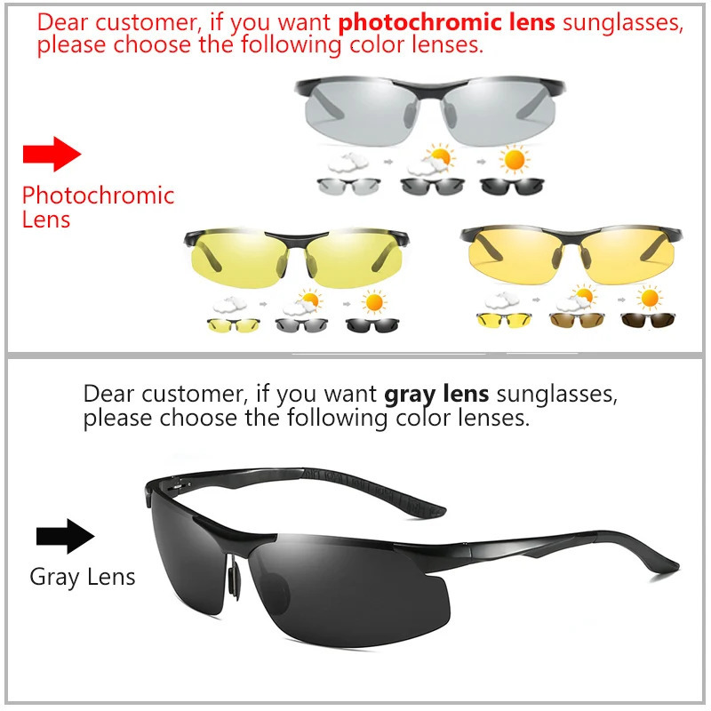 Aluminum HD Polarized Pochromic Sunglasses Men Driving Sun Glasses Male Outdoor Sport Eyewear Anti-UV de sol masculino 250106