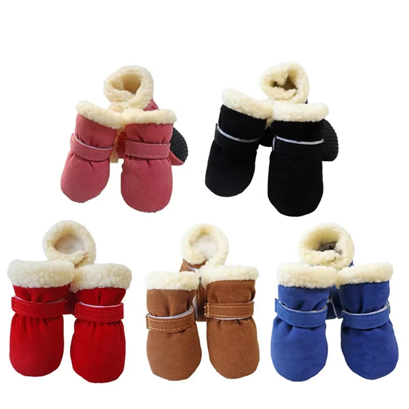 4PcsLot Winter Thick Warm Dog Shoes Soft Plush Non-slip Waterproof Snow Boot Puppy Outdoor Walking Shoes Pet Accessories 250106