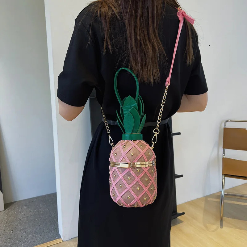 Womens Bag Fashion Cute Pineapple Shoulder Bag Original Womens Cross Body Bag Metal Chain Handbag 250103