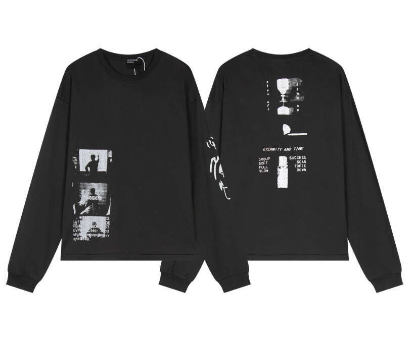 New Letter Character Printed Casual Round Neck Long Sleeve T-shirt for Men and Women High Street Trendy Brand Loose Bottom Top