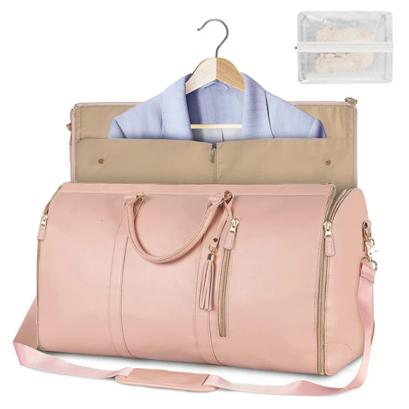 1pc Foldable Womens Travel Convenient Carryon Clothing Bag Large PU Leather Duffel Business 241226