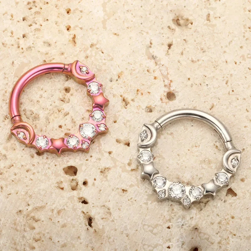 ASTM F136 Star Moon with Zircon Clicker Piercing 16G Septum Hoop Nose Ring Tragus Helix Daith Hinged Earrings 250103