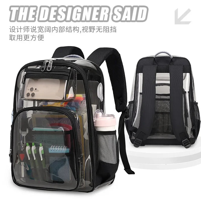 Fahion Transparent Backpack Large Capacity Students Schoolbag Thickened TPU Waterproof Beach Travel Backpacks Kawaii School Bag 250102