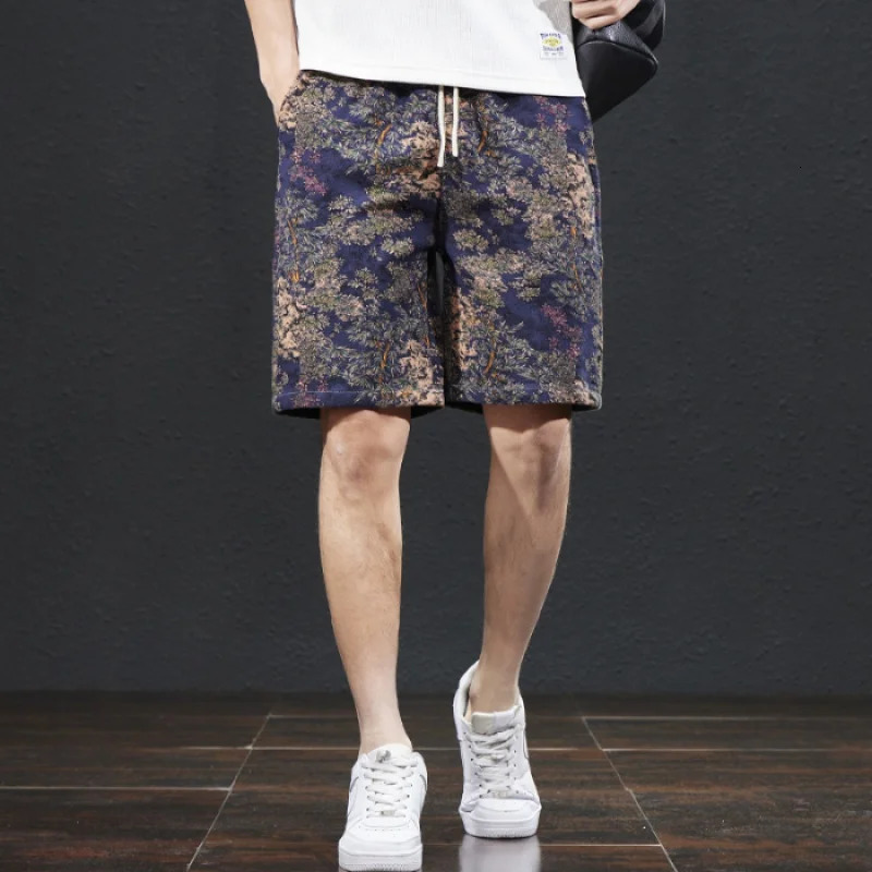 Ethnic Style Shorts for Mens Summer Thin Elastic Casual Loose Fashion Versatile Beach Capris 250103
