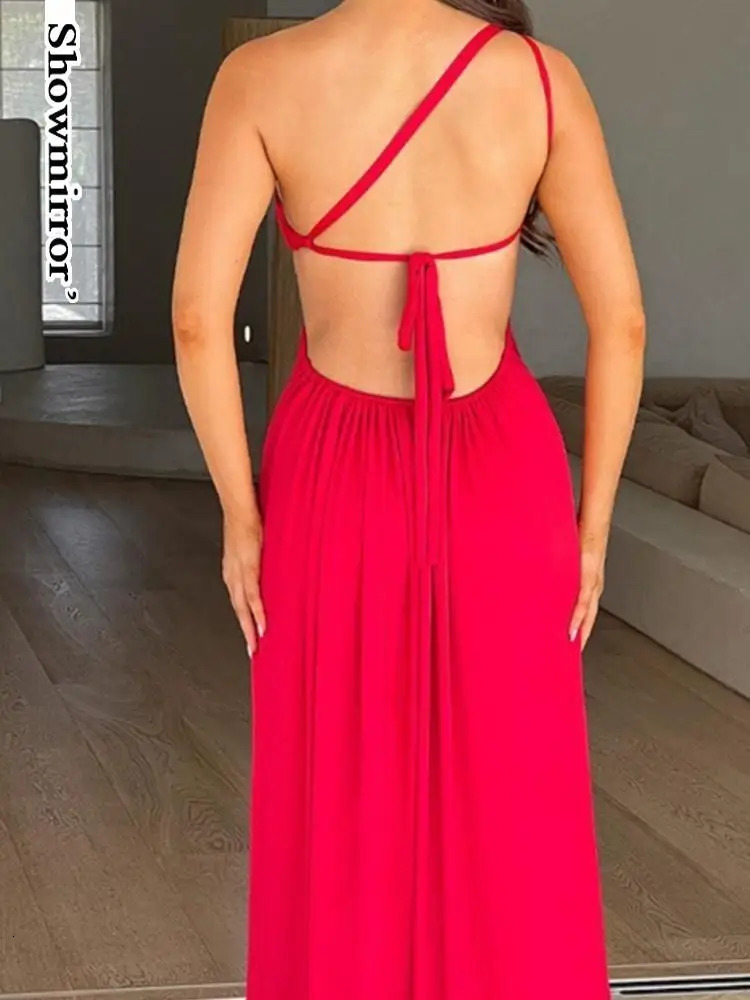 Elegant Evening Dresse One Shoulder Maxi Dress Club Party Ruched Dres Outfits Sexy Backless Tie Up Dresses Vestido Robe 250103
