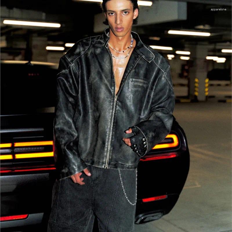Men's Jackets American Hip Hop Vintage Wipe Color Locomotive To Do Old PU Leather Jacket Coat For Men