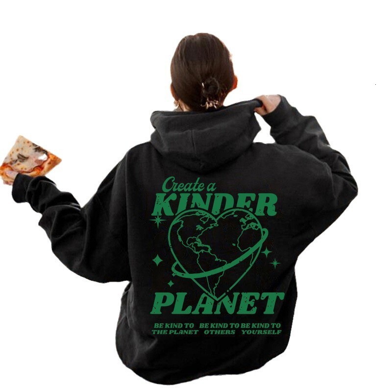 2025 New Model Free Shipping Fashion Autumn Winter New KINDER Love Map Back Collar And Velvet Hoodie Women's Clothing