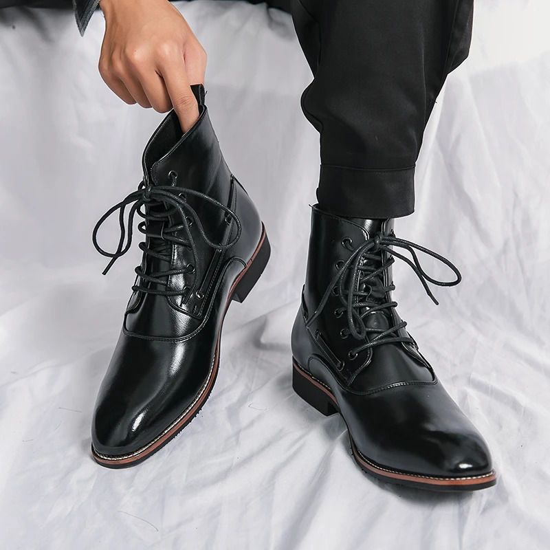 Mens Boots High-top Breathable PU Leather Retro Mens Motorcycle Tooling Shoes Boots for Men Leather Cowboy Boots 250106