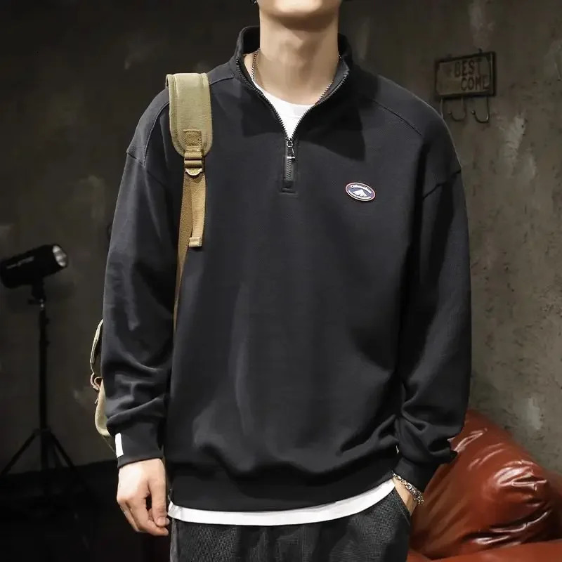Mens sportswear Korean autumn mens polo shirt long sleeved pocket with collar affordable clothing full-size S Emo Pullover 250103